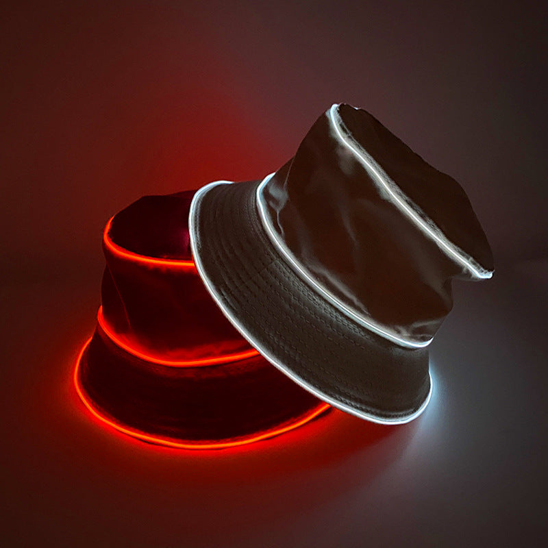 LED Luminous Embroidery Men's And Women's Solid Color Flat Top Sun Hat