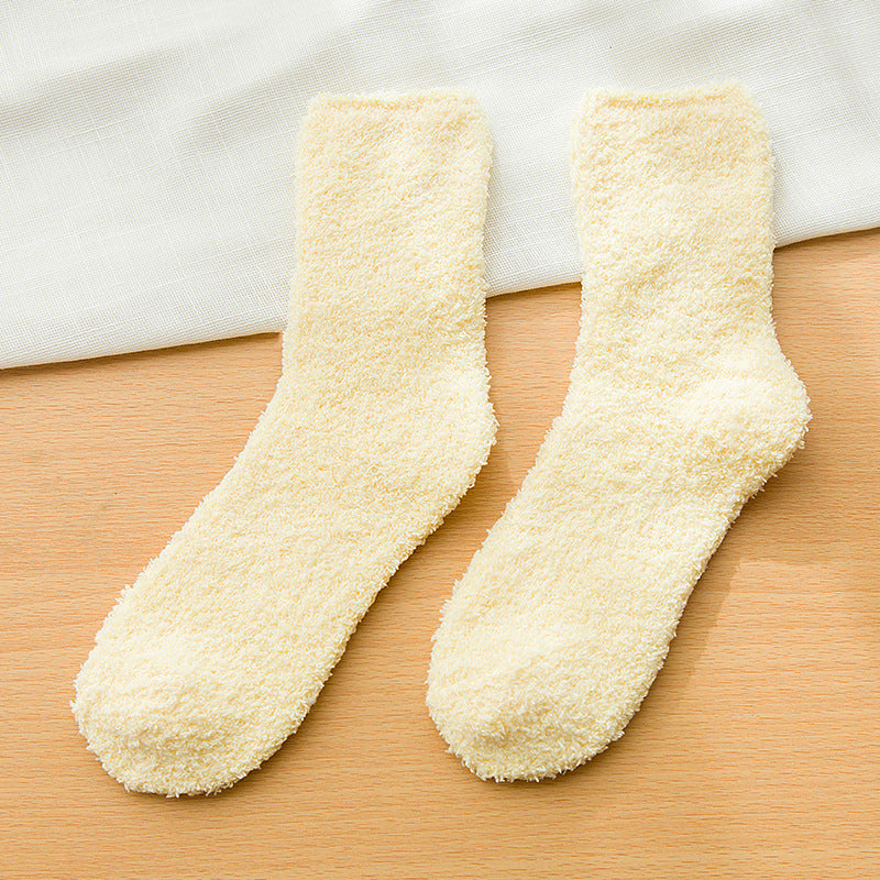 Women's Coral Cashmere Socks Solidcolor Mid-calf Length Terry