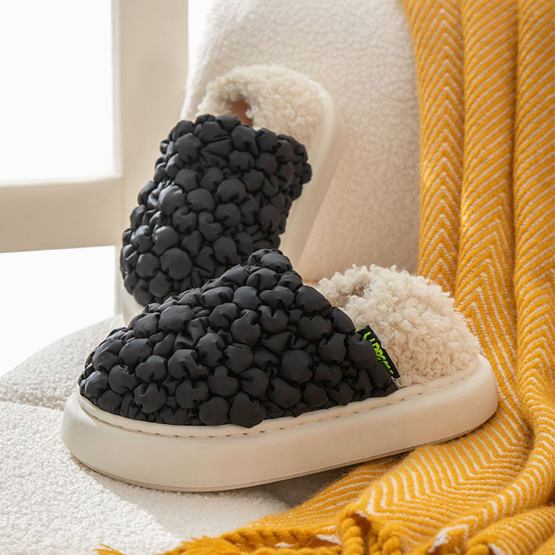 Autumn And Winter New Candy Color Puff Face Static Elegant Couple Home Can Be Worn Outside Warm Cotton Slippers