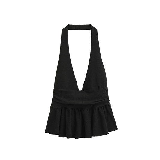Women's Fashion Temperament Laminated Decoration Halter Top