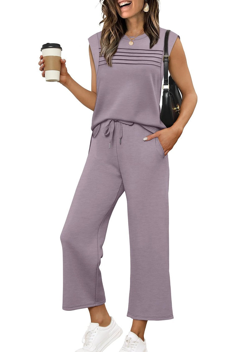 Fashionable Comfortable Casual Sweatshirt Vest Solid Color Set For Women