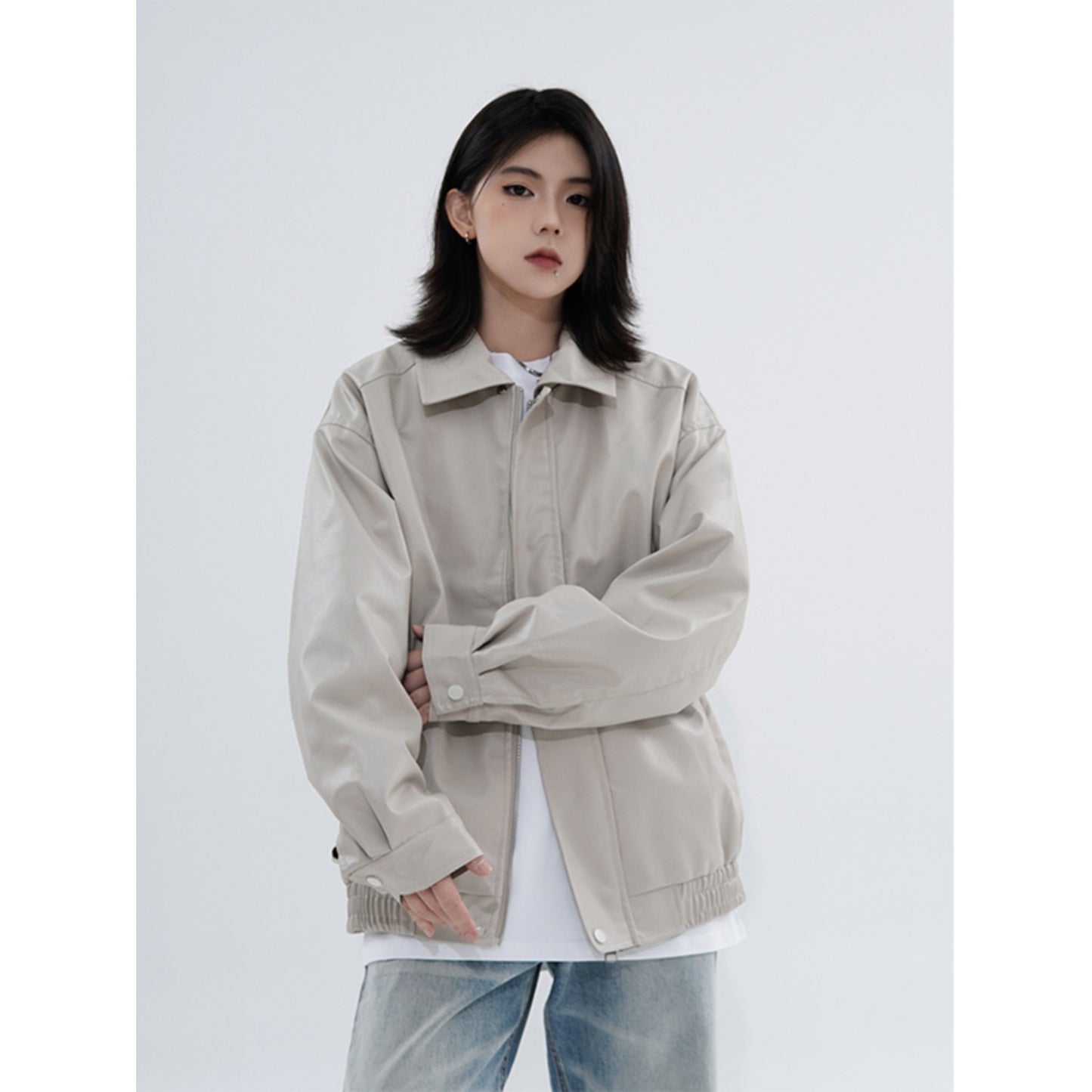 Retro Casual Loose Leather Jacket For Spring And Autumn