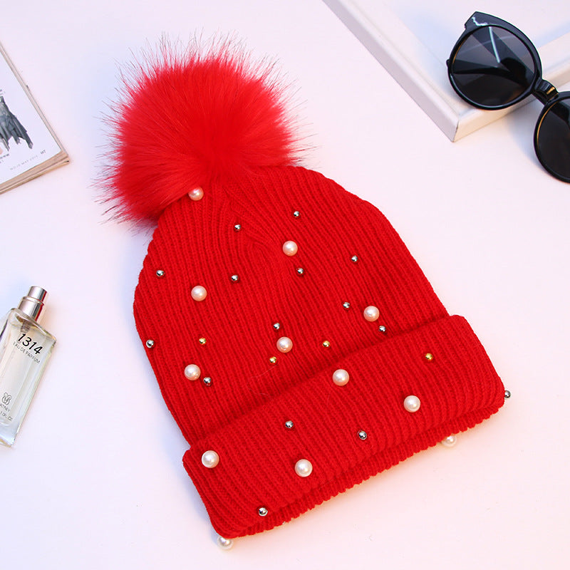 Ladies Fashion Pearl Hat Knitted Thickening