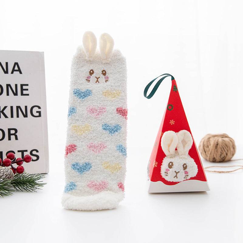Christmas Stocking Triangle Boxed Coral Velvet Floor Socks Thickened