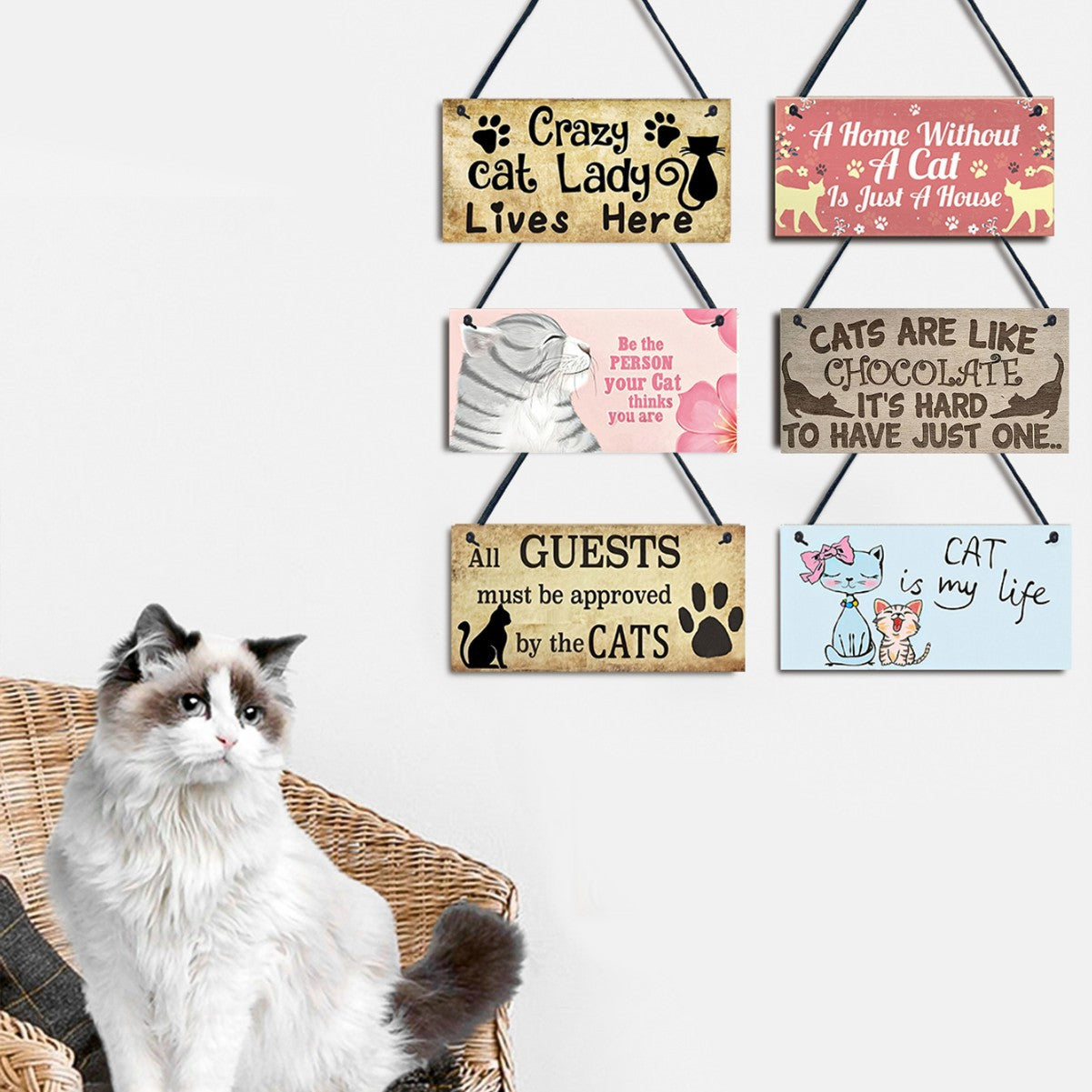 Wooden Cat Pendant For Pets Vintage Style