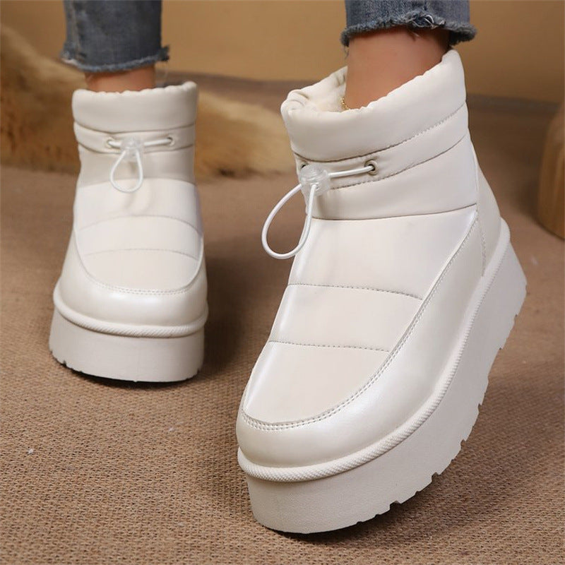 Womens Fleece-Lined Warm Elastic-Cuff Short Boots With Cotton Lining
