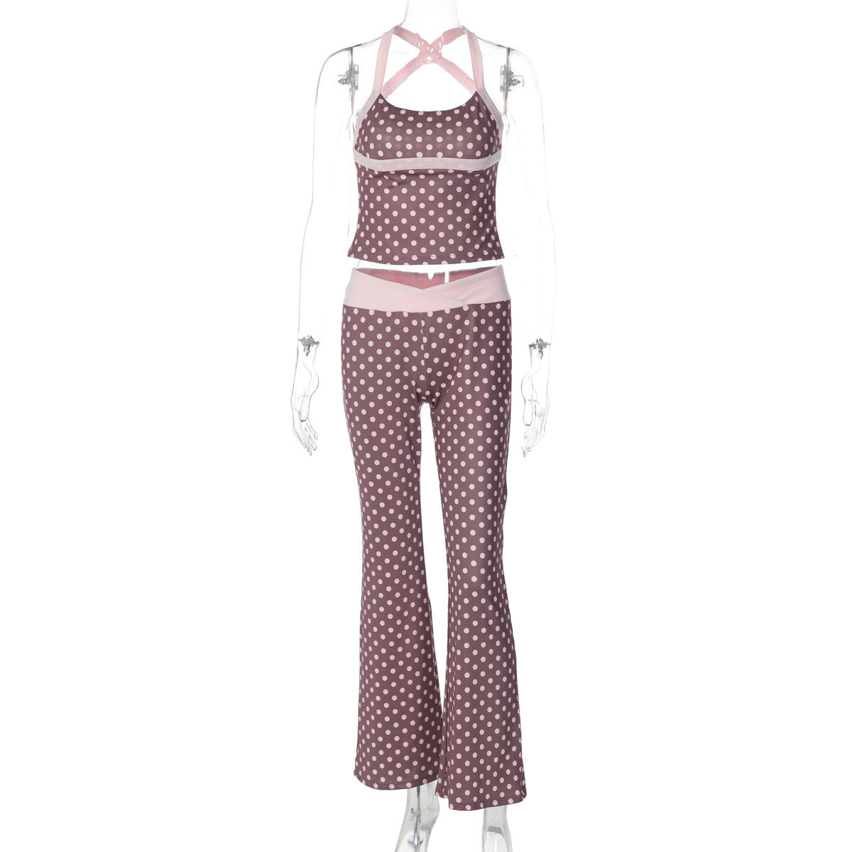Dame Polkaprikket Lavtaljet Vest Color-blocking Bukser