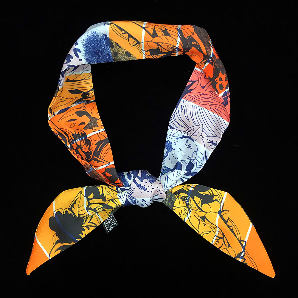 Ladies Geometric Stripes Slender And Narrow Twill Scarf Ribbon