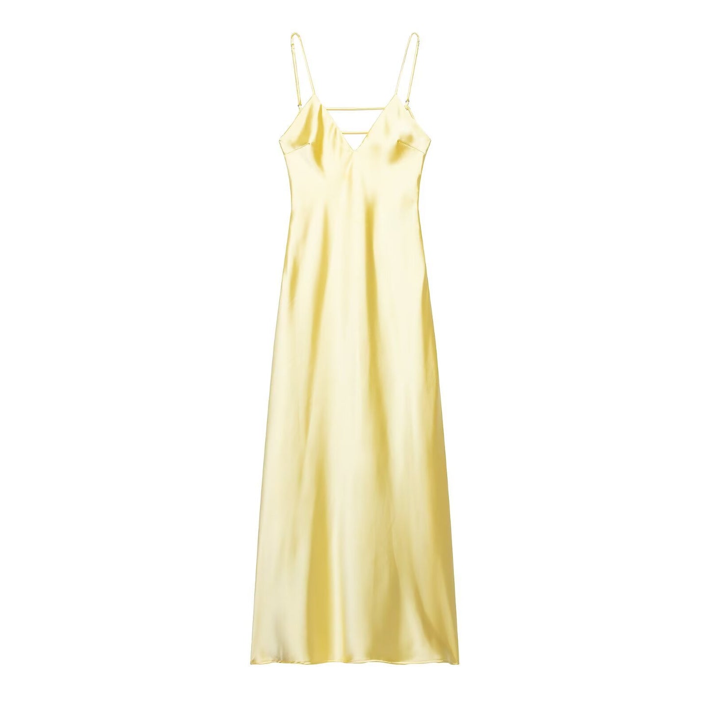 Silk Textured Solid Color Long Suspender Dress