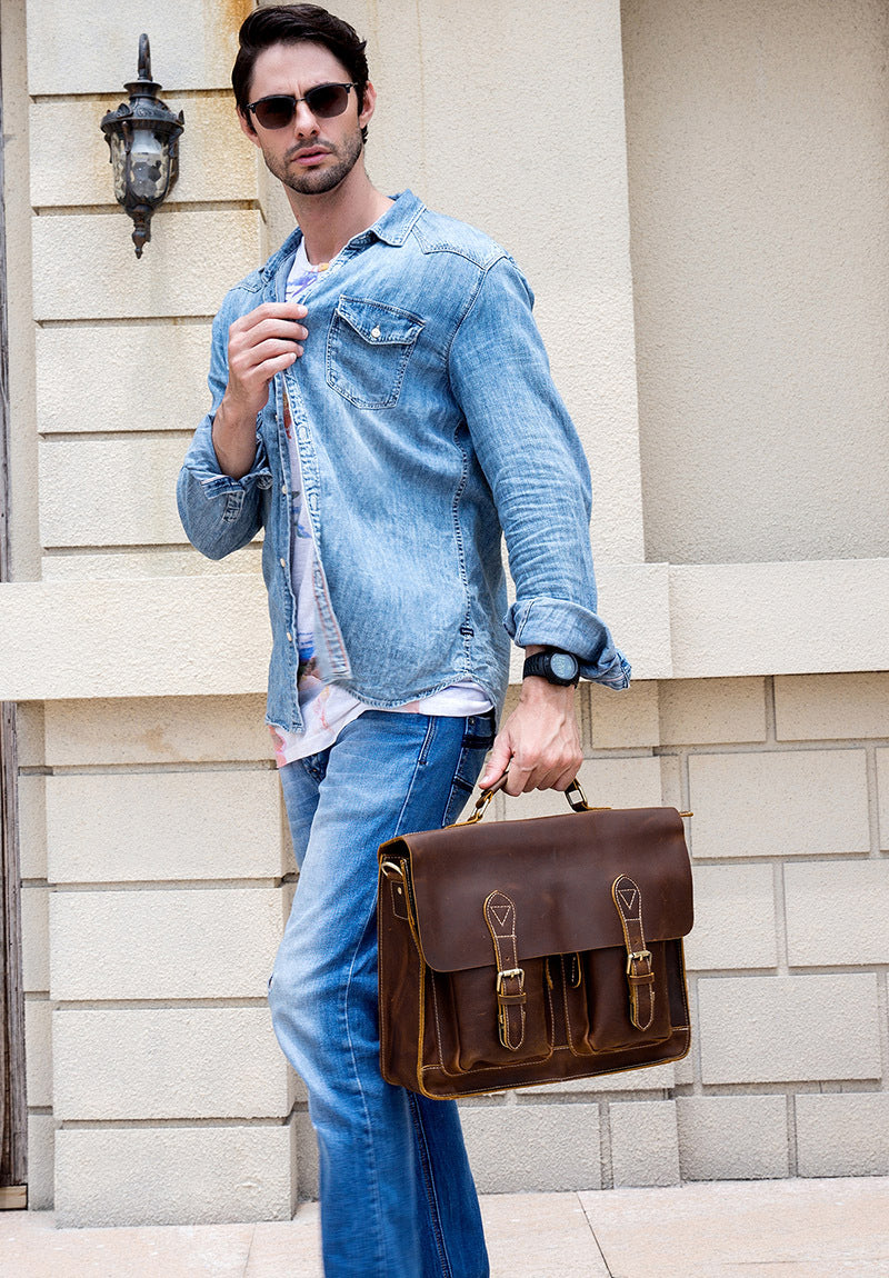 Men's Fashion Personality Leather Retro Portable Briefcase
