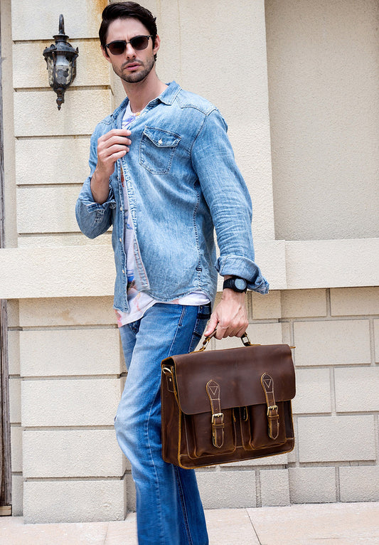 Men's Fashion Personality Leather Retro Portable Briefcase