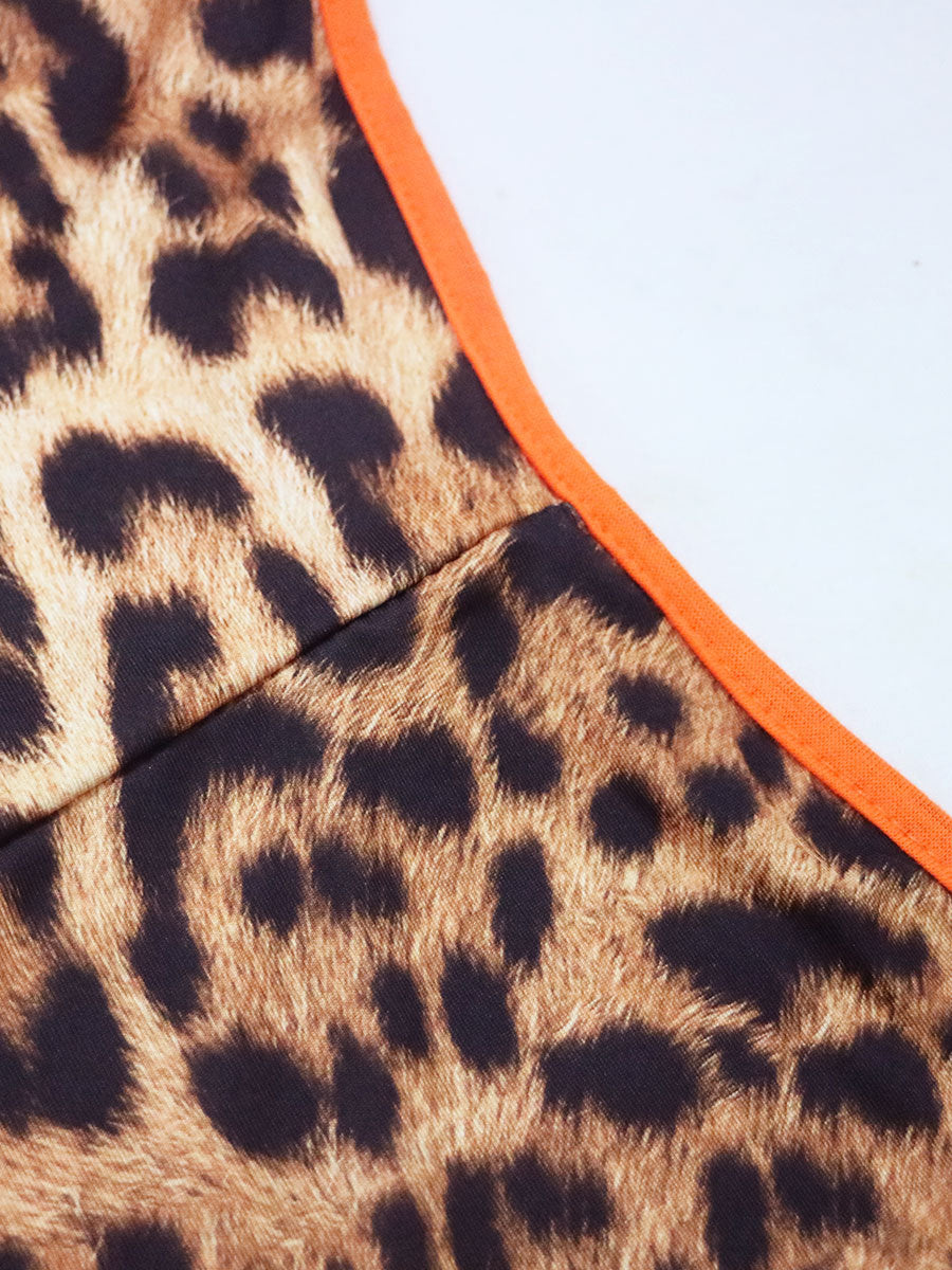 Women's Deep V Leopard Splicing Slim Vest Jumpsuit