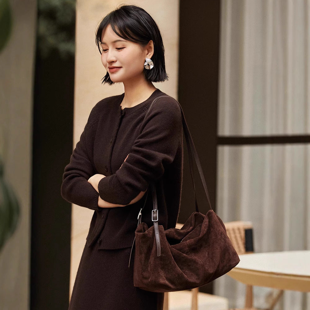High-grade Temperament Crew Neck Wool Knit Cardigan Suit Skirt Women's Loose Two-piece Suit Sweater Cardigan Skirt
