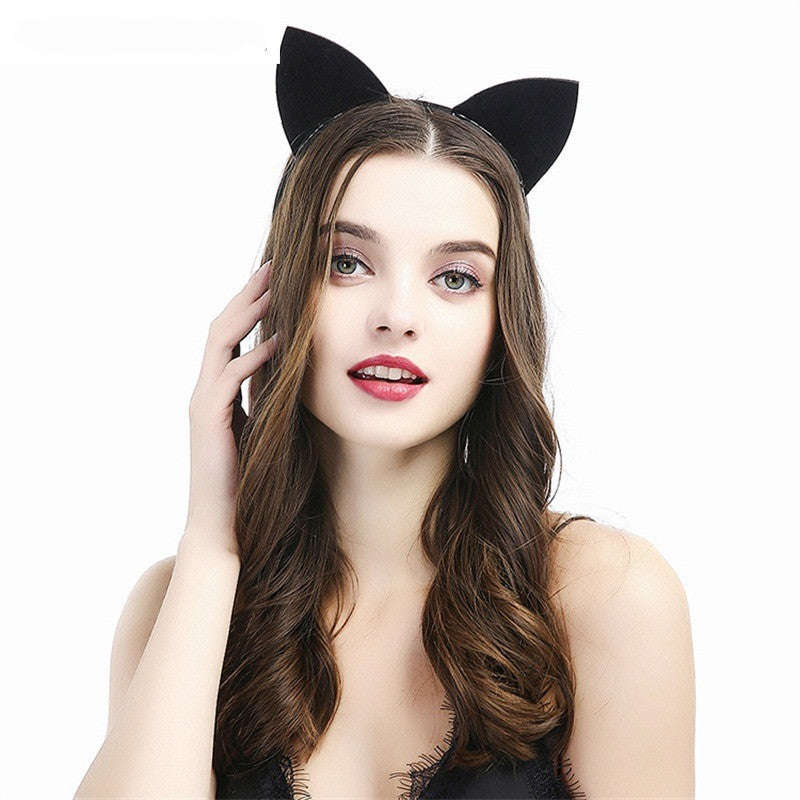 New Sexy Black Flocking Cat Ears Headband Annual Party Party Headwear