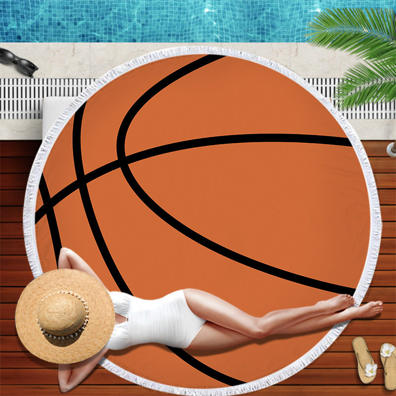 Round basketball print beach towel