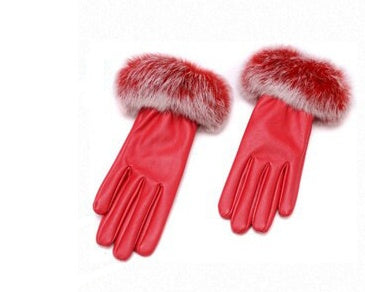 Touch Screen Leather Warm And Velvet Fashion  Leather Gloves