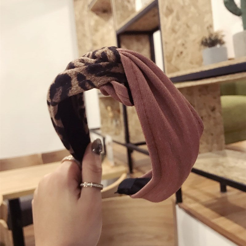 Fabric Leopard Print Solid Color Cross Headband