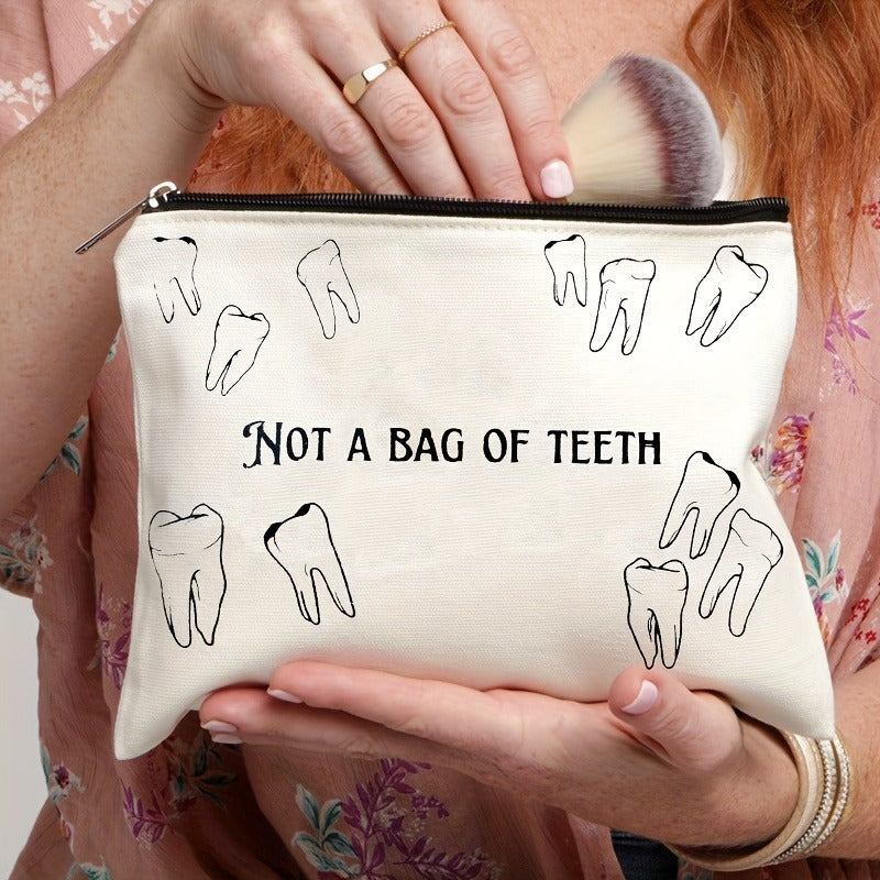 Tooth-patterned Canvas Zip Pouch For Kids Travel
