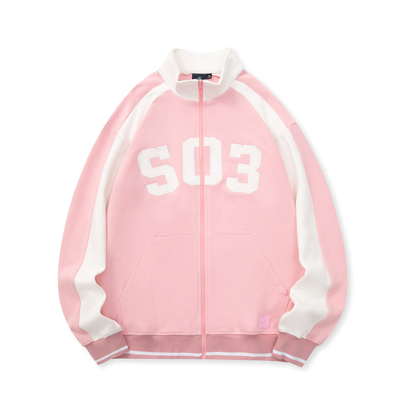 Scratched Contrast Patch Embroidered Baseball Jacket