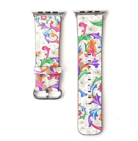 Silk-printed Floral Leather Strap Chinoiserie