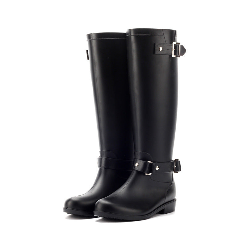 Fashion High Rain Boots Buckle Red Zipper Korean Water Shoe