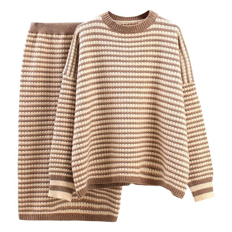 New Autumn Knitwear For Women Loose Western-Style Thickened Skirt And Pullover Sweater Set