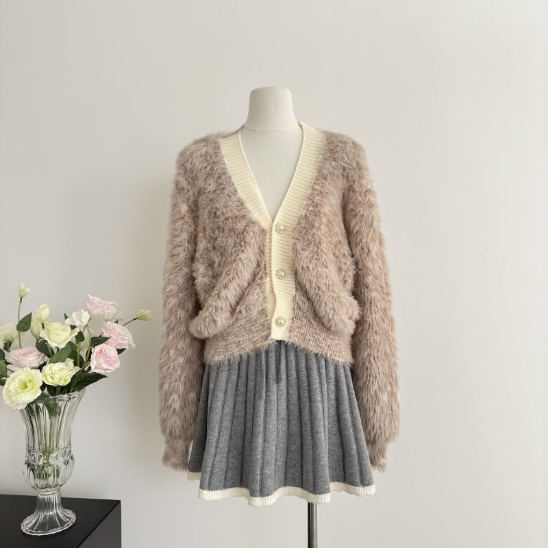 Sweater Coat Mink Fur V-neck Loose Women