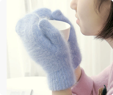 Rabbit fur warm gloves