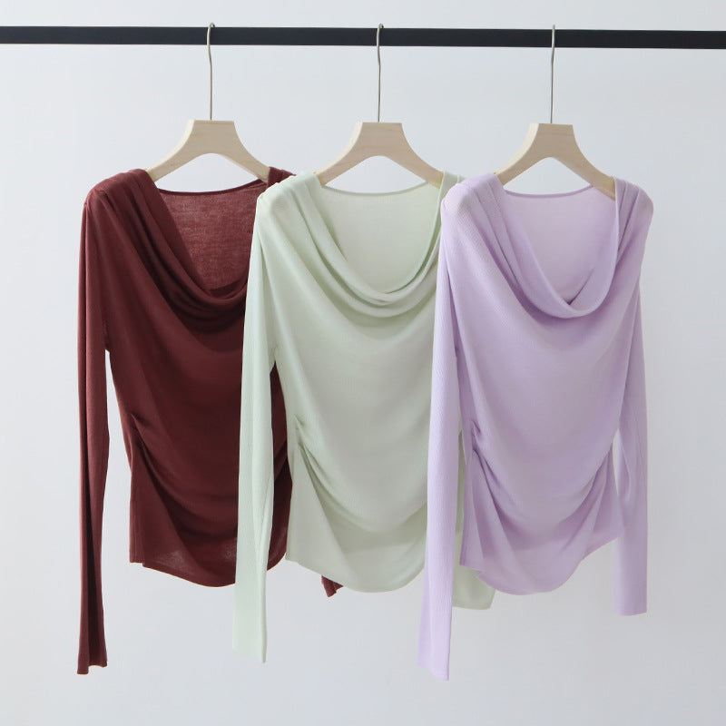 Tencel Blended Silk Long Sleeve Swing Collar Design High-grade Blouse
