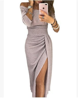 Shimmering Sheath Dress With A Keyhole Neckline And Side Slit For Women