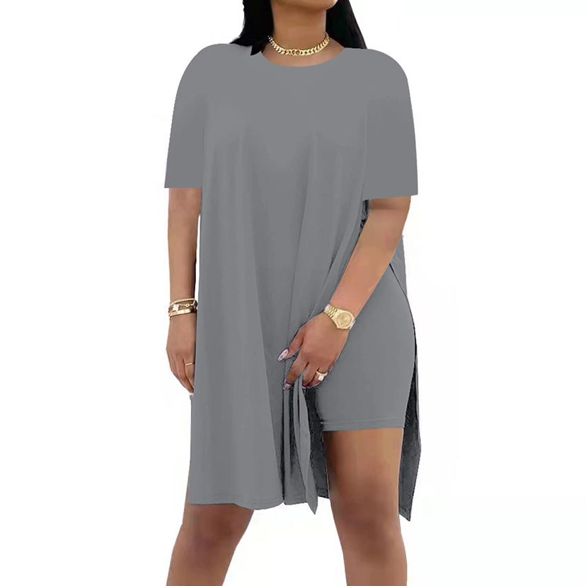 Summer Solid-Color Loose Crew-Neck Short-Sleeve Pants Two-Piece Set