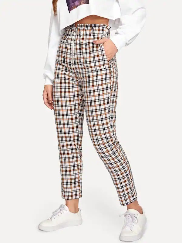 Plaid leaky zipper slacks
