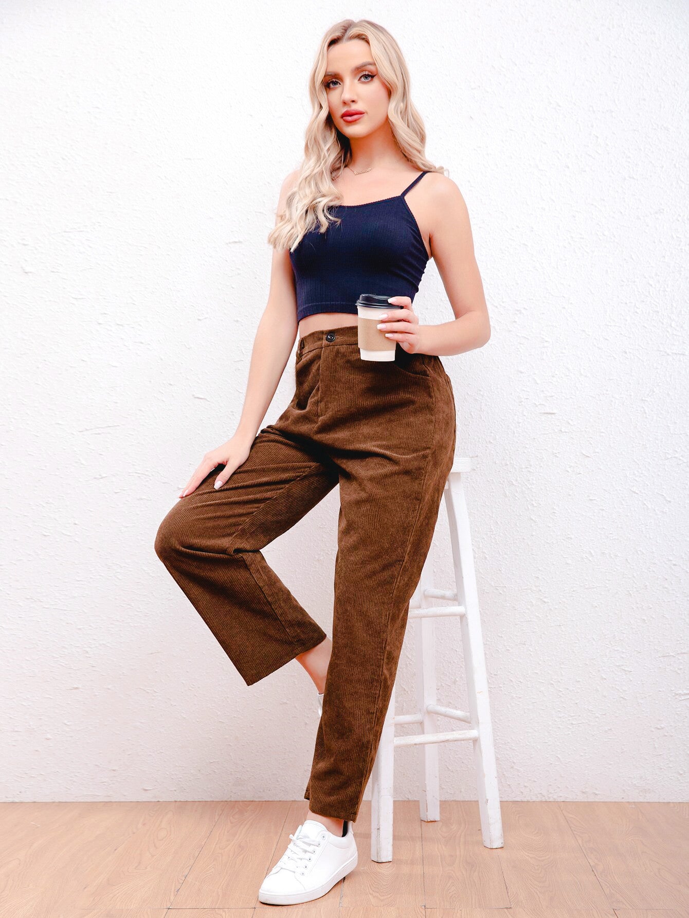 Women's Fashion Leisure Corduroy Stretch Waist Pants