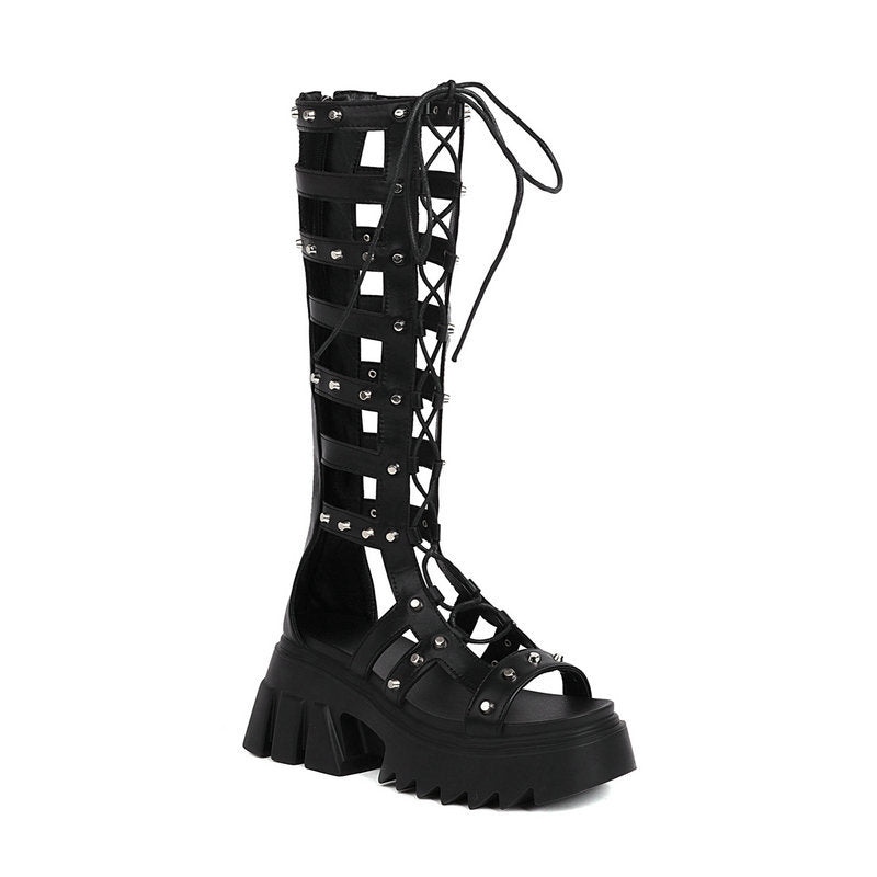 High-heeled Slimming Personalized Rivet Knee-high Trendy Boots