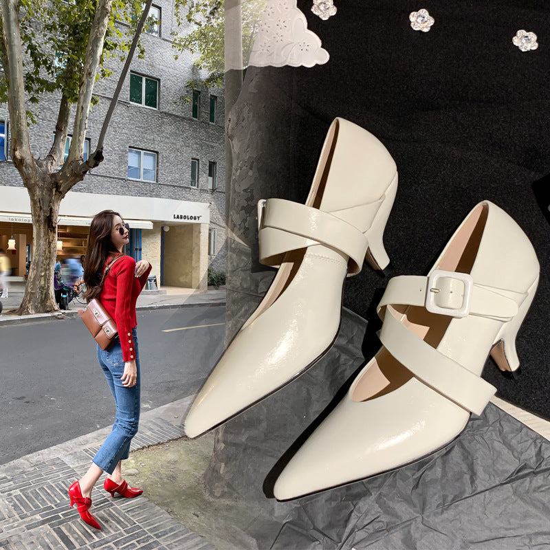 Buckle Can't Drop With Pointed Toe High-heeled Single Shoes Women