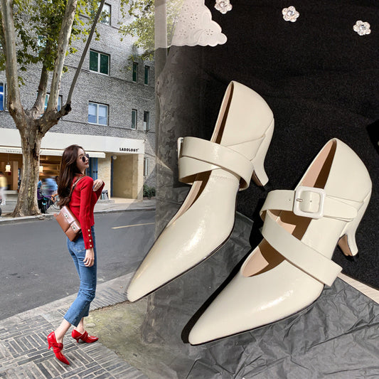 Buckle Can't Drop With Pointed Toe High-heeled Single Shoes Women