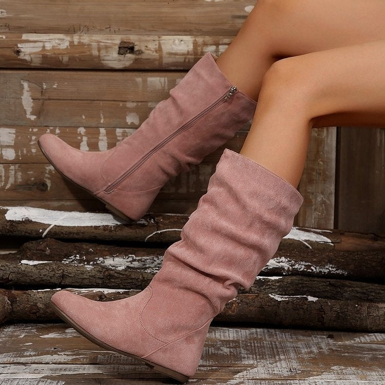 Plus Size Women's Side Zipper Pleated Pile Style Boots