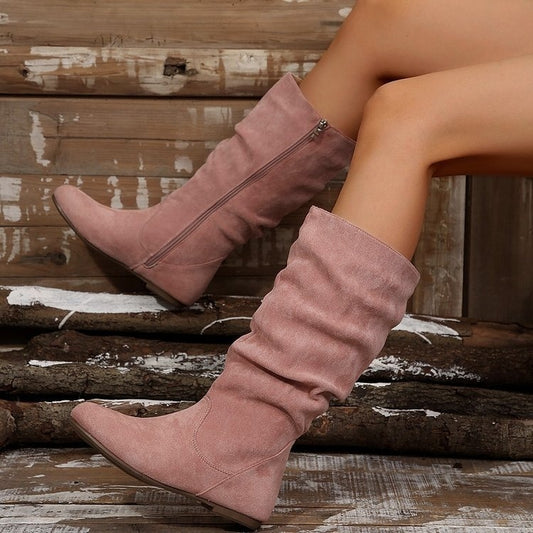 Plus Size Women's Side Zipper Pleated Pile Style Boots