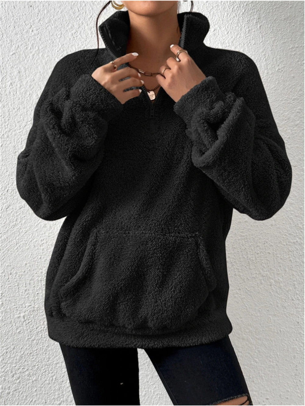 Efterår og vinter europæisk og amerikansk fløjls sweater med standkrave