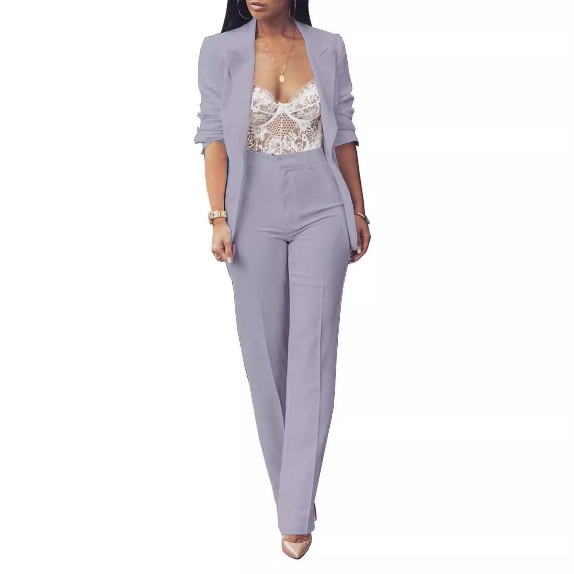 Pure Long Sleeveless Simple Draping Wide Leg Casual Suit