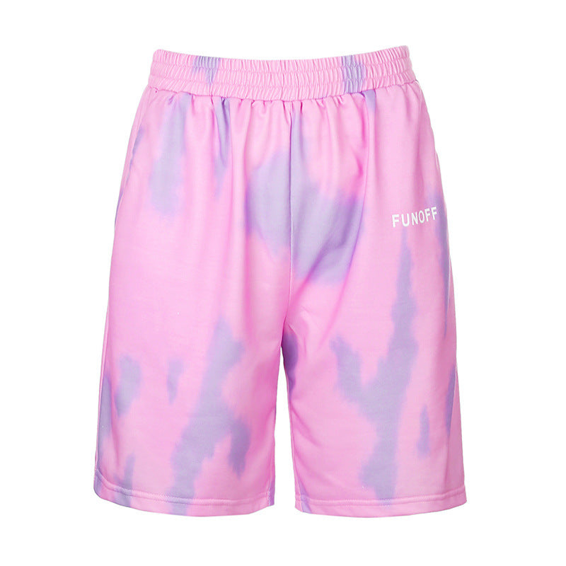 Tie-dyed elastic loose high waist hot pants