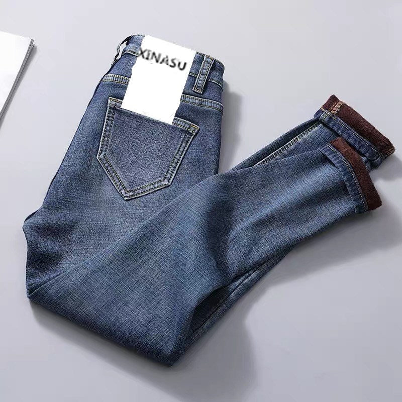 Women's Stretch High Waist Thickened Warm And Velvet Jeans