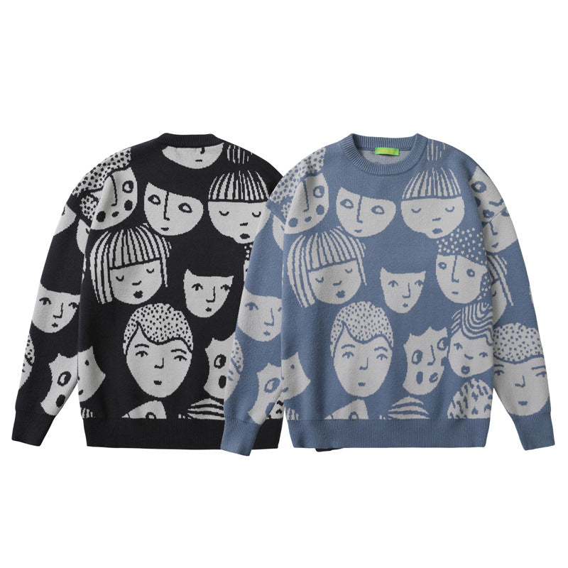 Portræt Jacquard Sweater Herre Retro Pulloverjakke