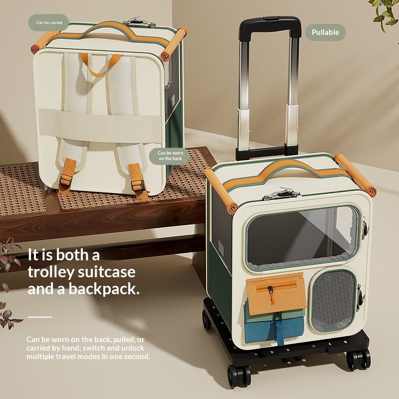 Large-Capacity Luggage-Style Cat Carrier With Multi-Functional Backpack Design
