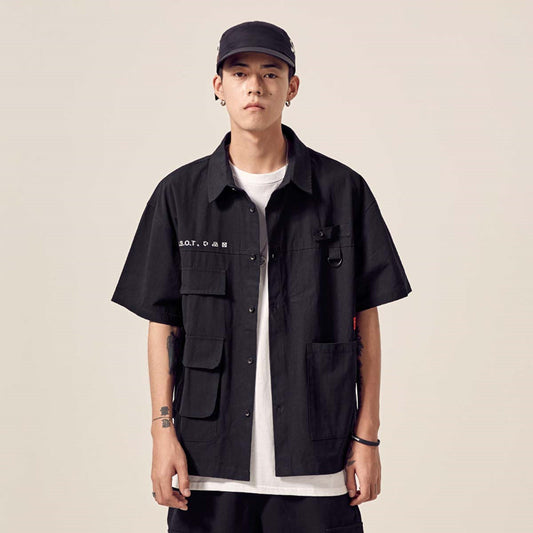 Men's tooling pocket lapel shirt short sleeve