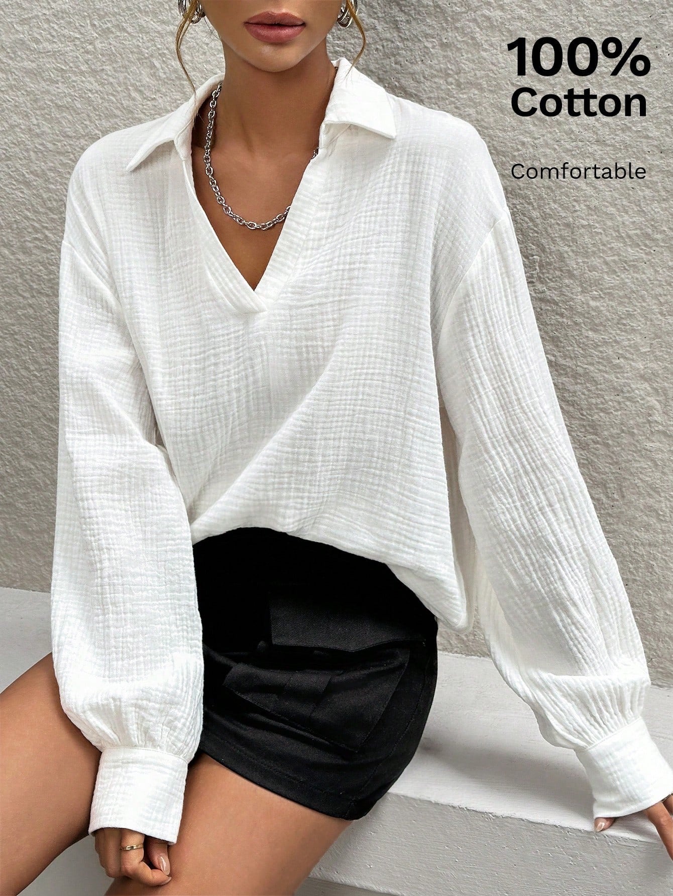 Women's Casual Collar Half Checkered Long Sleeved Shirt