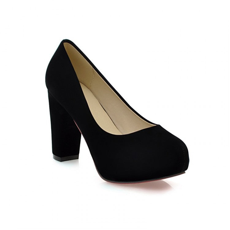Pure color simple and comfortable thick heel high heels