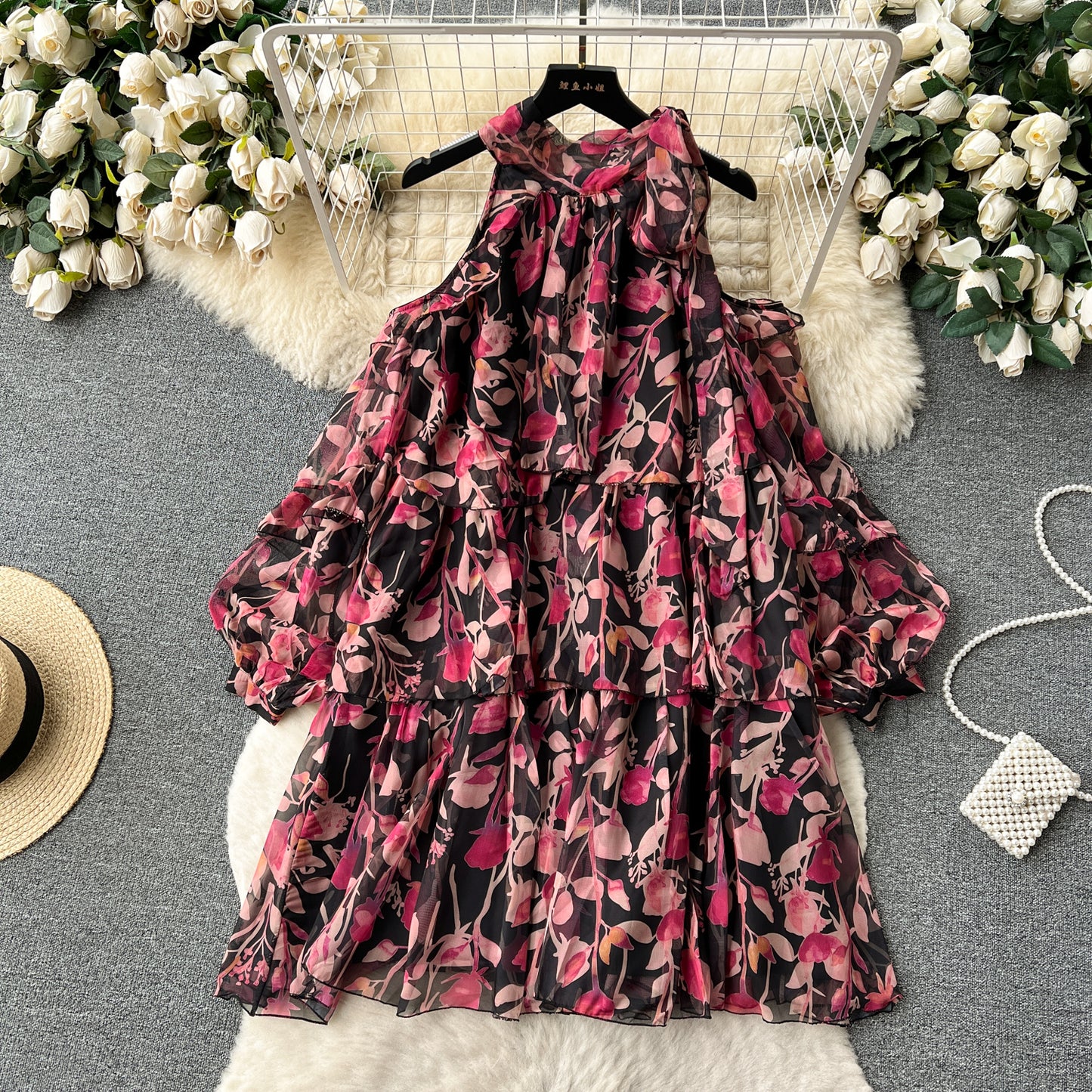 Rare Vacation-style Floral Chiffon Dress