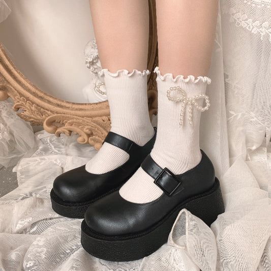 Women's Pearl Bow Fungus Pure Cotton Socks