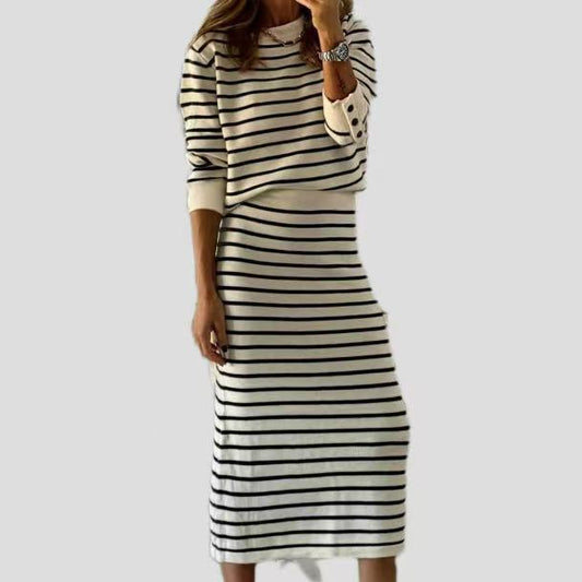 Women's Fashion Striped Knitted Two-piece Sweater